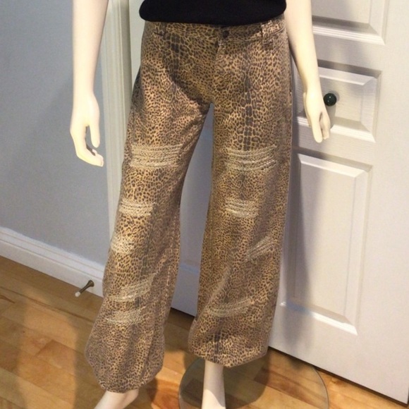 Just Cavalli wool cotton leopard print harem jean jogger drawstring cuff - Picture 1 of 13